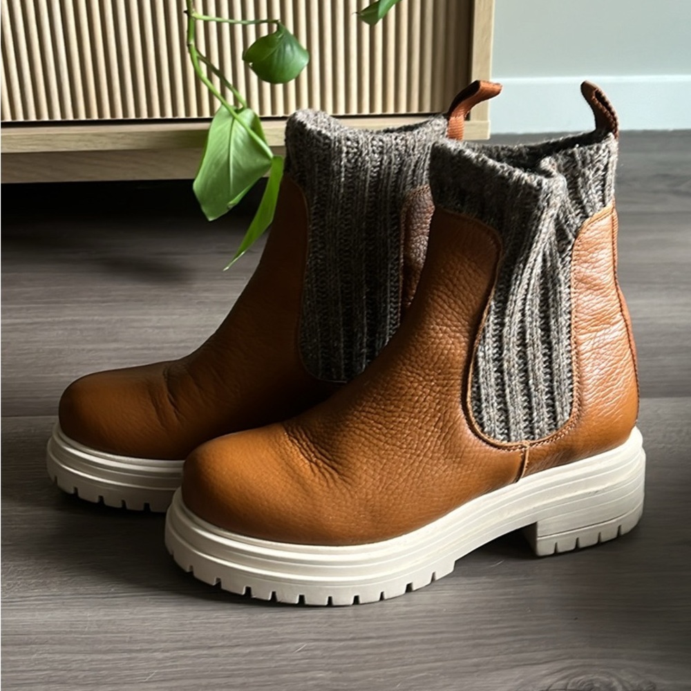 Anthropologie Brown and Gray Ankle Boots with Chunky Sole